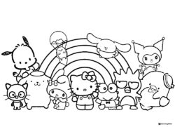 Sanrio Characters with Rainbow Coloring Page