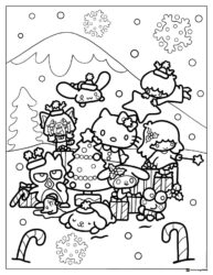 Sanrio Christmas coloring page with gifts