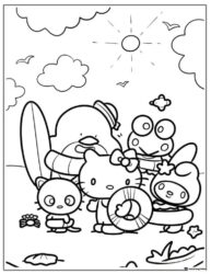 Sanrio Friends Beach Day Coloring Page