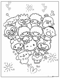 Sanrio Friends Heart Shape Coloring Page