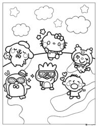 Sanrio Friends Waving Coloring Page 1