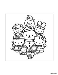 Sanrio characters celebrating Christmas coloring page 1
