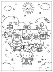 Sanrio characters parade band coloring page