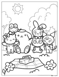 Sanrio characters picnic coloring page