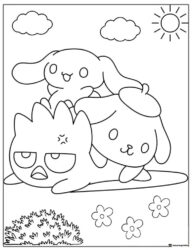 Sanrio characters playful coloring page