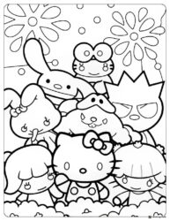 Sanrio characters with fireworks coloring page
