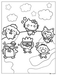 Sanrio friends coloring page with stars