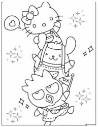 Sanrio friends stacked coloring page with sparkles