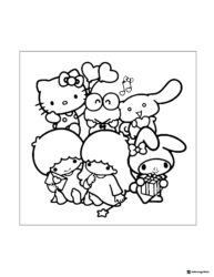 Sanrio group with gift coloring page