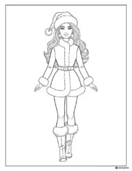 Santa Barbie Coloring Page in Festive Suit and Hat