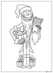 Santa Jack Skellington Coloring Page with Gifts