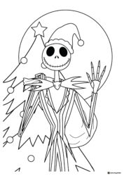 Santa Jack Skellington with Tree Coloring Page