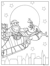 Santa Shrek in a sleigh with reindeer coloring page