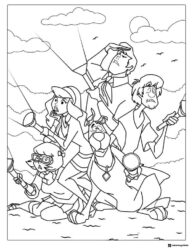 Scooby Doo Coloring Page with gang looking for clues