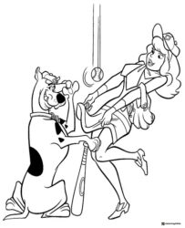 Scooby Doo and Daphne playing baseball coloring page