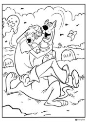 Scooby Doo and Shaggy scared by ghosts coloring sheet
