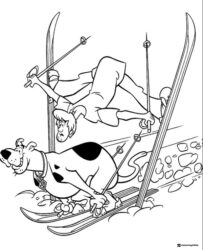 Scooby Doo and Shaggy skiing coloring page
