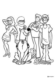 Scooby Doo and friends posing coloring page