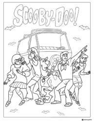 Scooby Doo and gang by Mystery Machine Coloring Page
