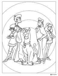 Scooby Doo gang posing in circles coloring page