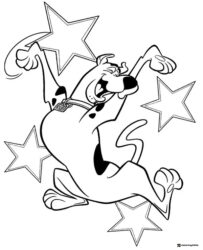 Scooby Doo jumping with stars coloring sheet
