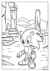 Serious Sonic Coloring Page in Ancient Stone Ruins