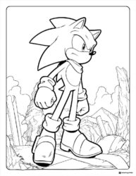 Serious Sonic Coloring Sheet in Crumbled Ruins Background