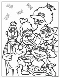 Sesame Street Gang Coloring Page with candy
