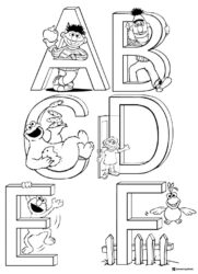 Sesame Street alphabet Coloring Page with characters on letters A F