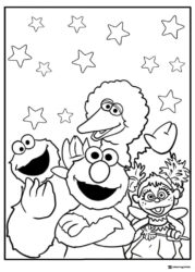 Sesame Street characters with stars coloring page