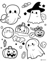 Set of Cute Halloween Ghost and Pumpkin Stickers