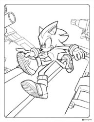 Shadow the Hedgehog Coloring Page in a futuristic setting