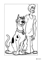 Shaggy and Scooby Doo Coloring Page with arm around him