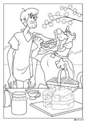Shaggy feeding Scooby Doo sandwich Coloring Page