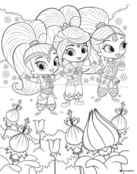 Shimmer Shine and Leah in a field of flowers Coloring Page