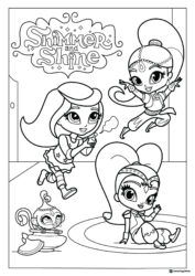 Shimmer and Shine characters with logo coloring page