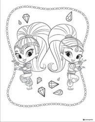 Shimmer and Shine dancing with gems Coloring Page