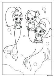 Shimmer and Shine mermaid coloring page with friends