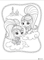 Shimmer and Shine on clouds with palace Coloring Page