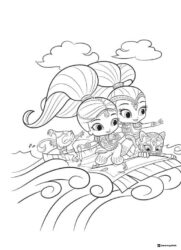 Shimmer and Shine sailing on waves Coloring Page