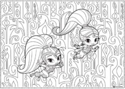 Shimmer and Shine with a patterned background Coloring Page