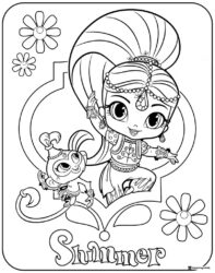 Shimmer and monkey with flowers coloring sheet
