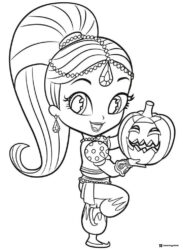 Shimmer holding a happy Jack o lantern coloring page