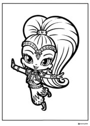 Shimmer in mid air pose with large ponytail coloring page