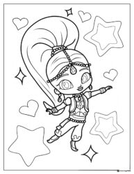 Shine surrounded by hearts and stars Coloring Page