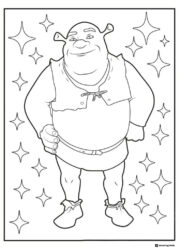 Shrek Coloring Page with Sparkles in Background
