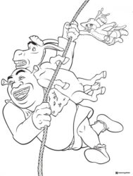 Shrek Donkey Puss in Boots swinging on rope