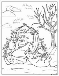 Shrek Donkey and Halloween pumpkin coloring page