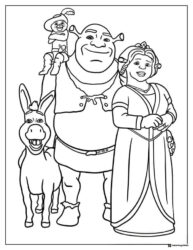 Shrek Fiona Donkey and Puss in Boots coloring page