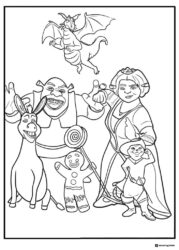 Shrek Fiona and friends group coloring page